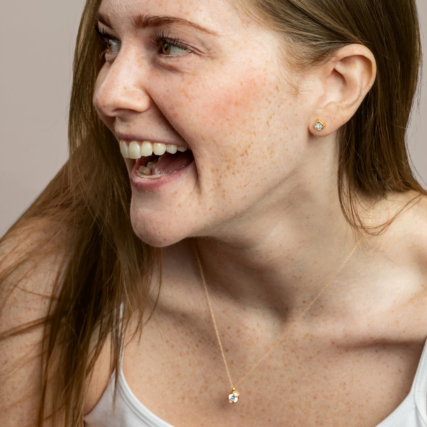 Solid Gold Bezel Solitaire Stud Earrings