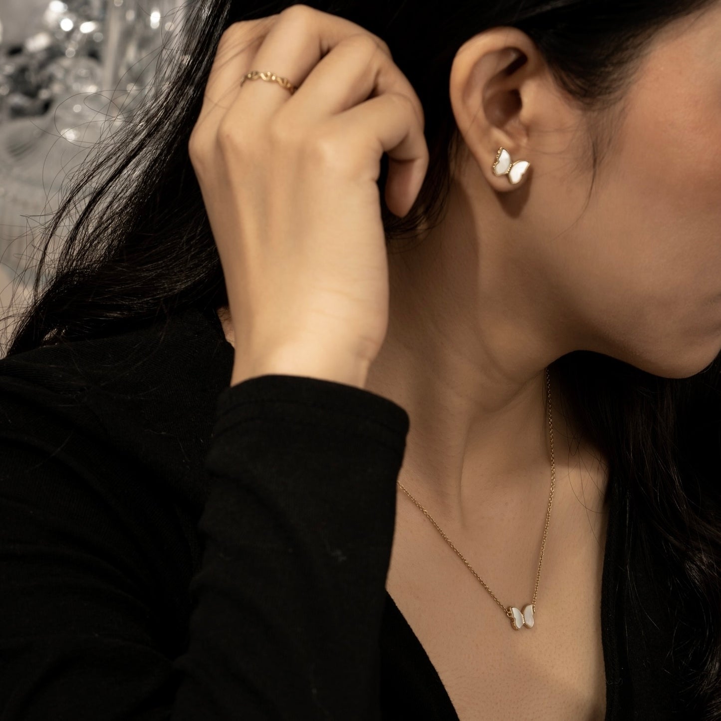 Marilyn Monroe Pearly Butterfly Stud Earrings