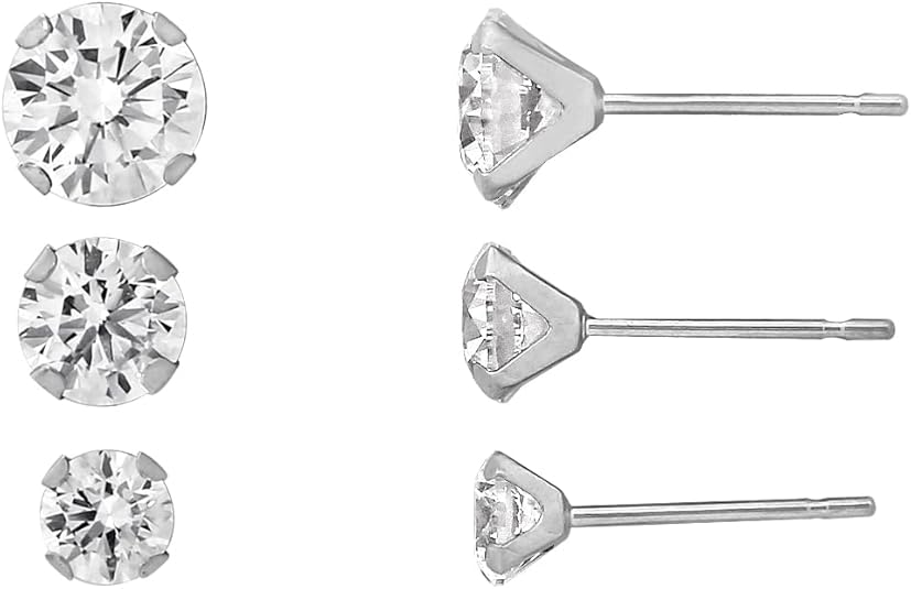 14K Solid White Gold Round Solitaire Stud Earrings