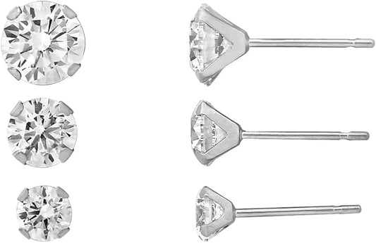 14K Solid White Gold Round Solitaire Stud Earrings
