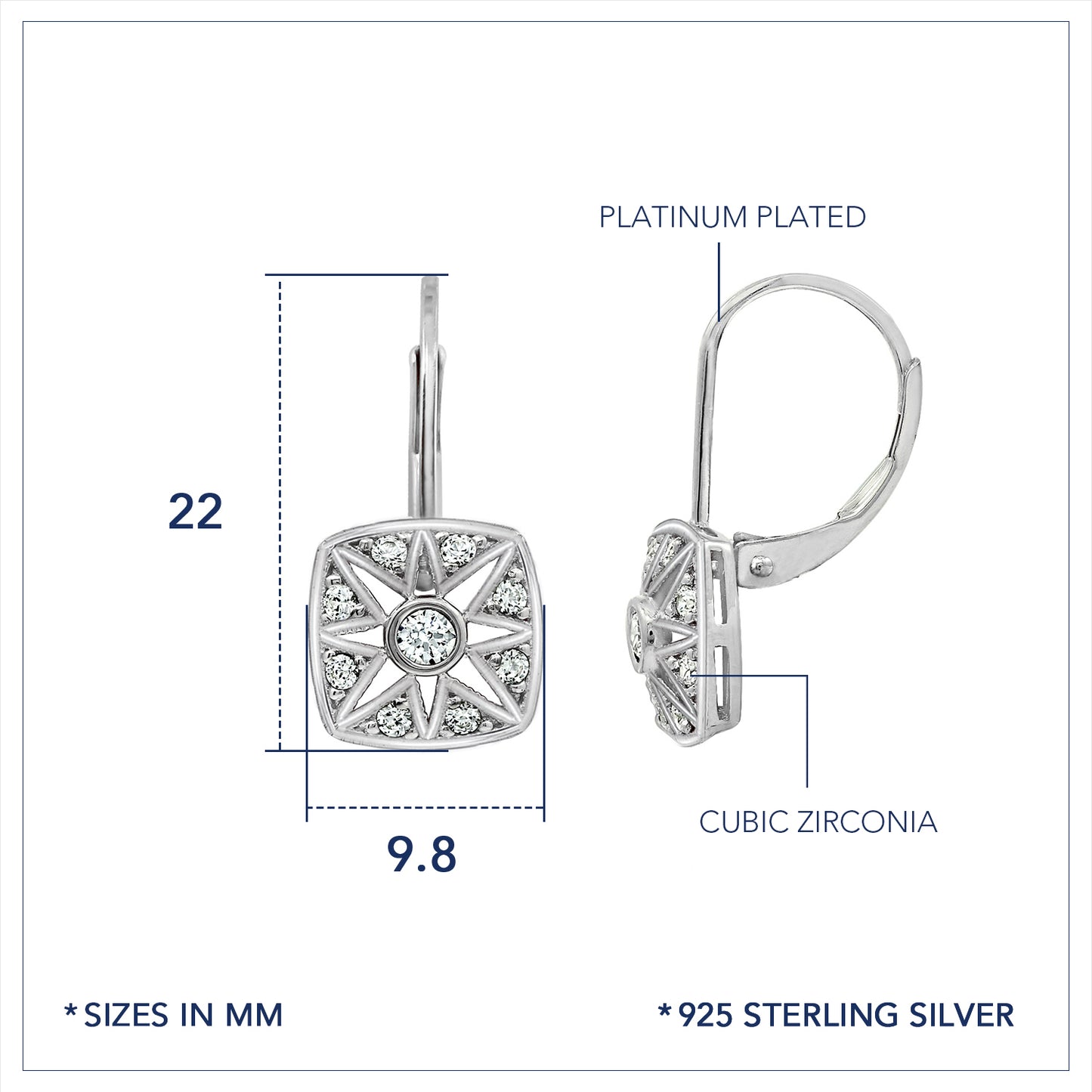 Marilyn Monroe Vintage Square Leverback Earrings