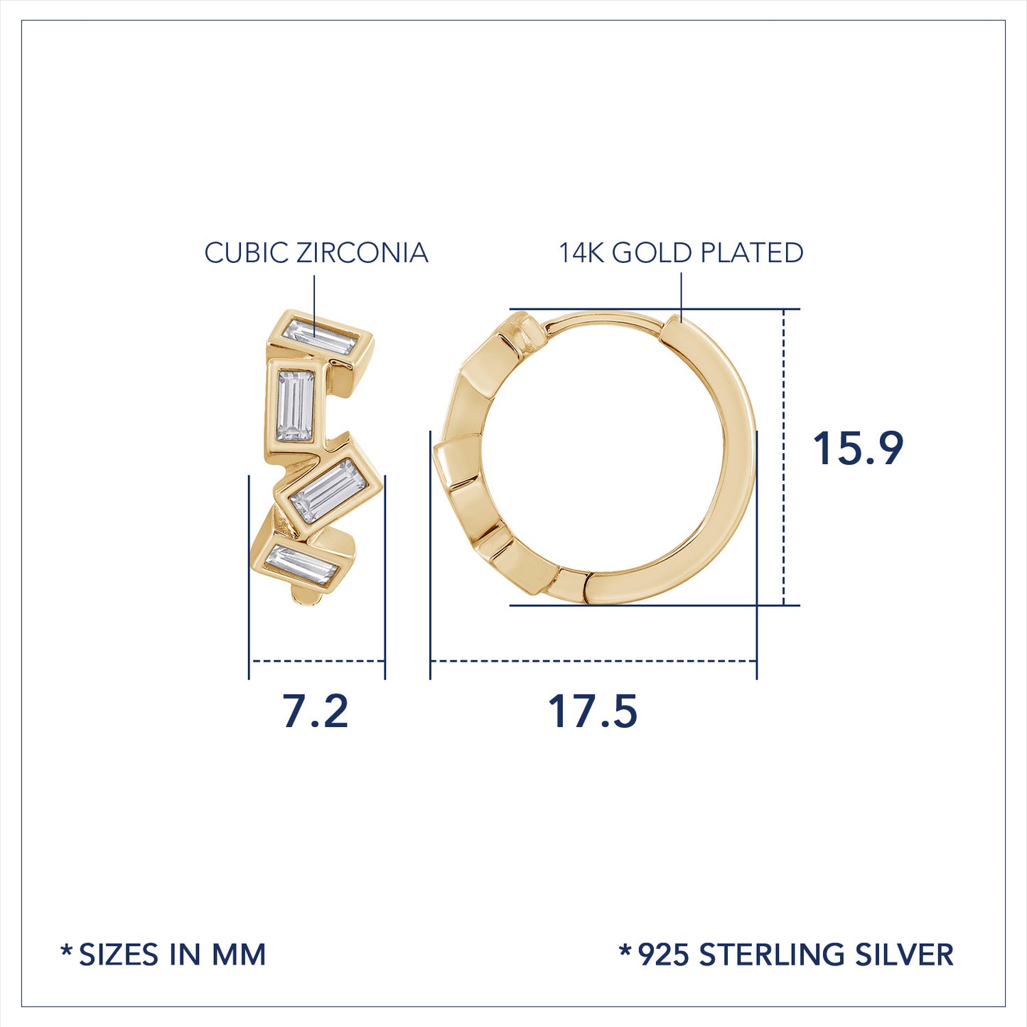 Marilyn Monroe Scattered Baguette Huggie Hoops