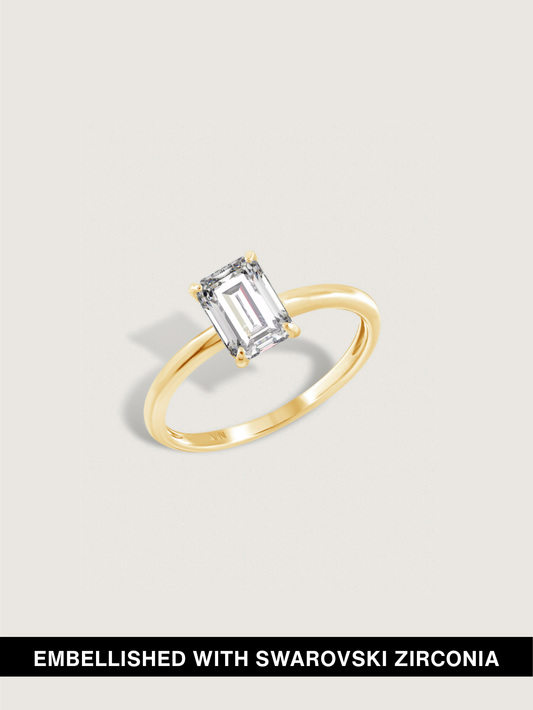 Diamonbliss Yellow Gold Plated Sterling Silver Solitaire Emerald cut Ring| 1 cttw