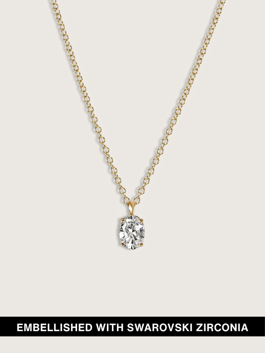 Diamonbliss Yellow Gold Plated Sterling Silver Solitaire Oval cut Pendant Necklace| 1 cttw
