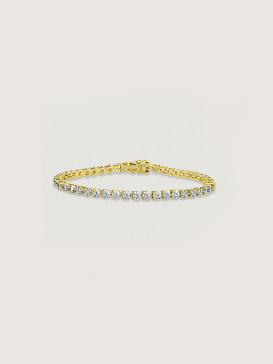 DIAMONBLISS Rhodium or Yellow Gold Plated Solid 925 Sterling Silver Tennis Bracelet | Classic Gold Bracelet for Women and Men | Round Cut Cubic Zirconia CZ Simulated Diamond