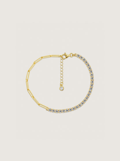 DIAMONBLISS Sterling Silver Round Cubic Zirconia Half & Half Bracelet, 7.25" + 1" extender