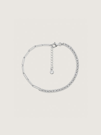 DIAMONBLISS Sterling Silver Round Cubic Zirconia Half & Half Bracelet, 7.25" + 1" extender