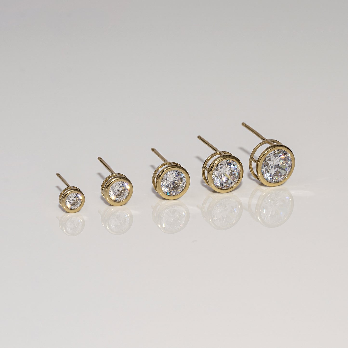 Solid Gold Bezel Solitaire Stud Earrings