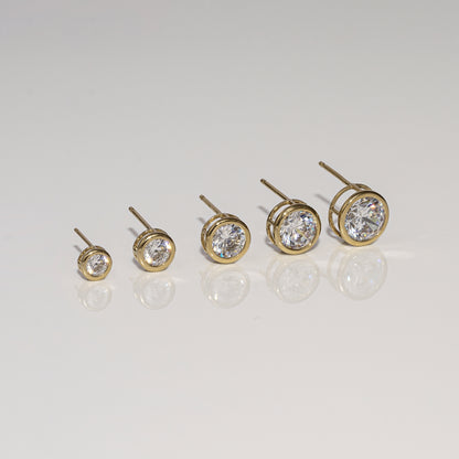 Solid Gold Bezel Solitaire Stud Earrings