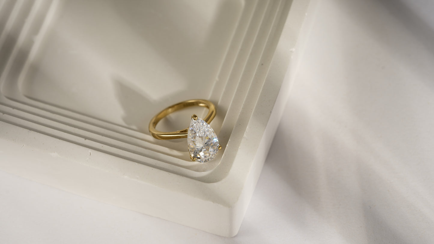 DIAMONBLISS 5-Carat Solitaire Ring For Women | 14K Gold Plated 925 Sterling Silver Celebrity Cocktail Ring | 100 Facet Cubic Zirconia