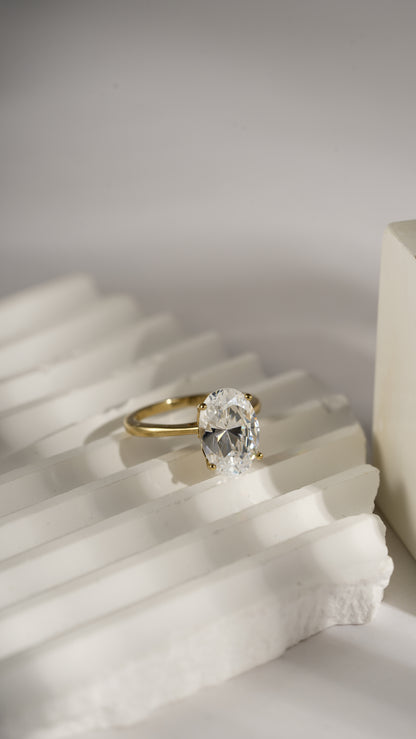 DIAMONBLISS 5-Carat Solitaire Ring For Women | 14K Gold Plated 925 Sterling Silver Celebrity Cocktail Ring | 100 Facet Cubic Zirconia