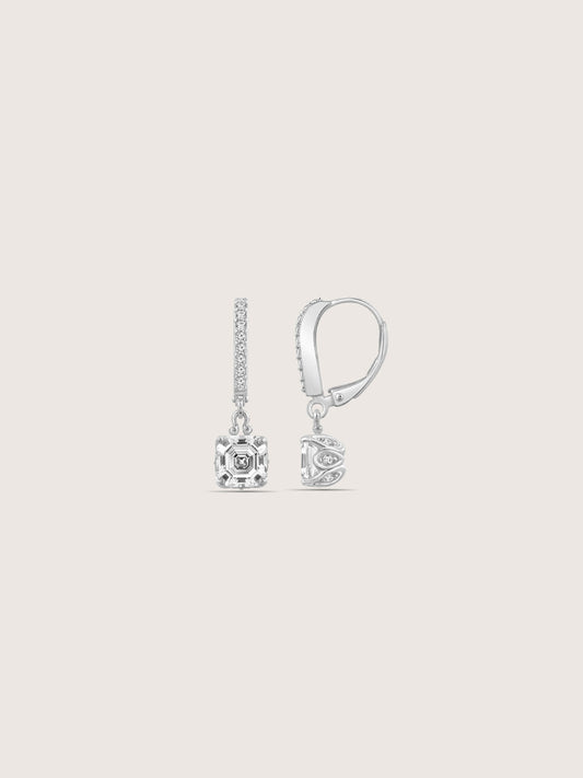 DIAMONBLISS Silver-tone Brass Leverback  Asscher cut Earrings|| Embellished with Swarovski® Zirconia| 3.5 cttws