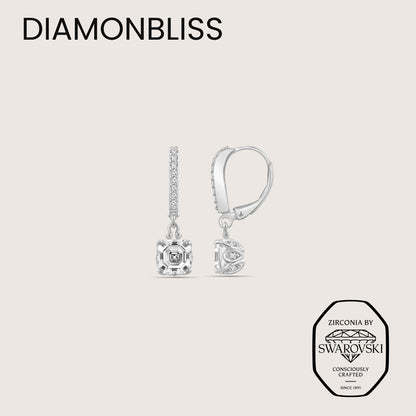 DIAMONBLISS Silver-tone Brass Leverback  Asscher cut Earrings|| Embellished with Swarovski® Zirconia| 3.5 cttws