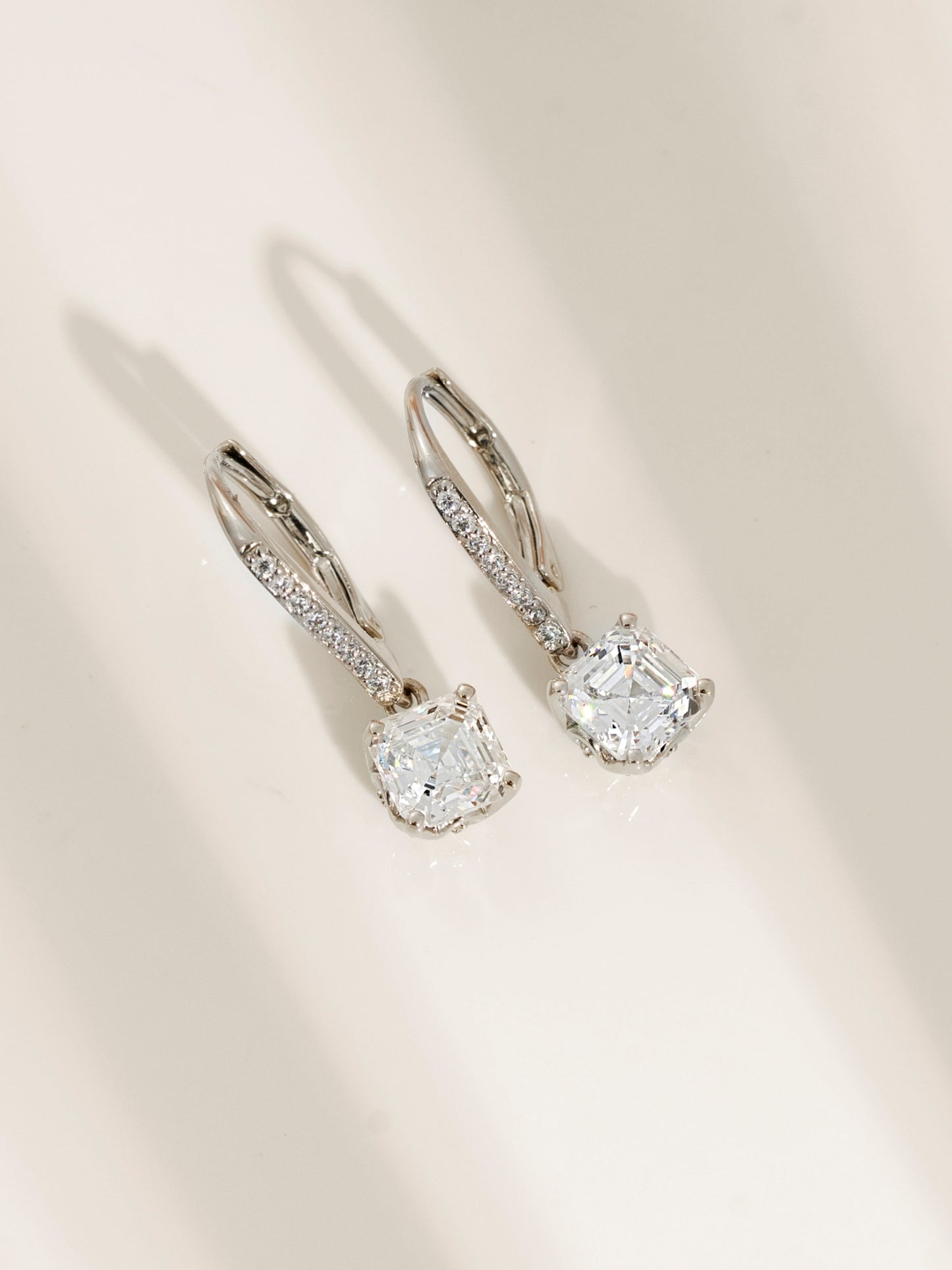 DIAMONBLISS Silver-tone Brass Leverback  Asscher cut Earrings|| Embellished with Swarovski® Zirconia| 3.5 cttws