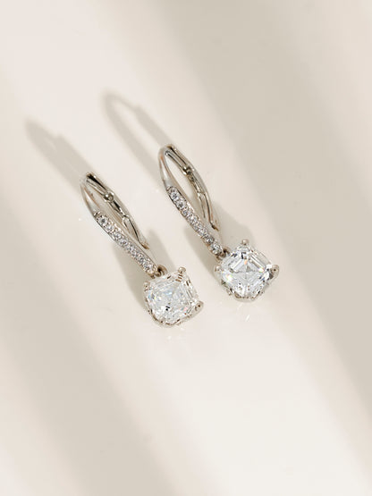 DIAMONBLISS Silver-tone Brass Leverback  Asscher cut Earrings|| Embellished with Swarovski® Zirconia| 3.5 cttws