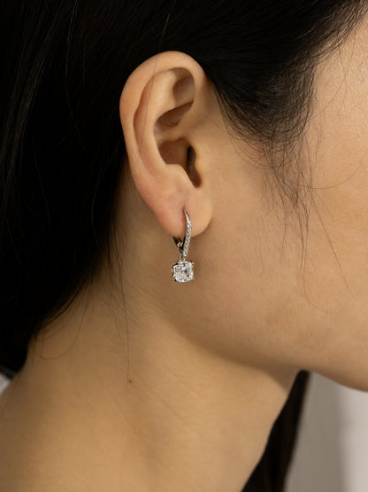 DIAMONBLISS Silver-tone Brass Leverback  Asscher cut Earrings|| Embellished with Swarovski® Zirconia| 3.5 cttws