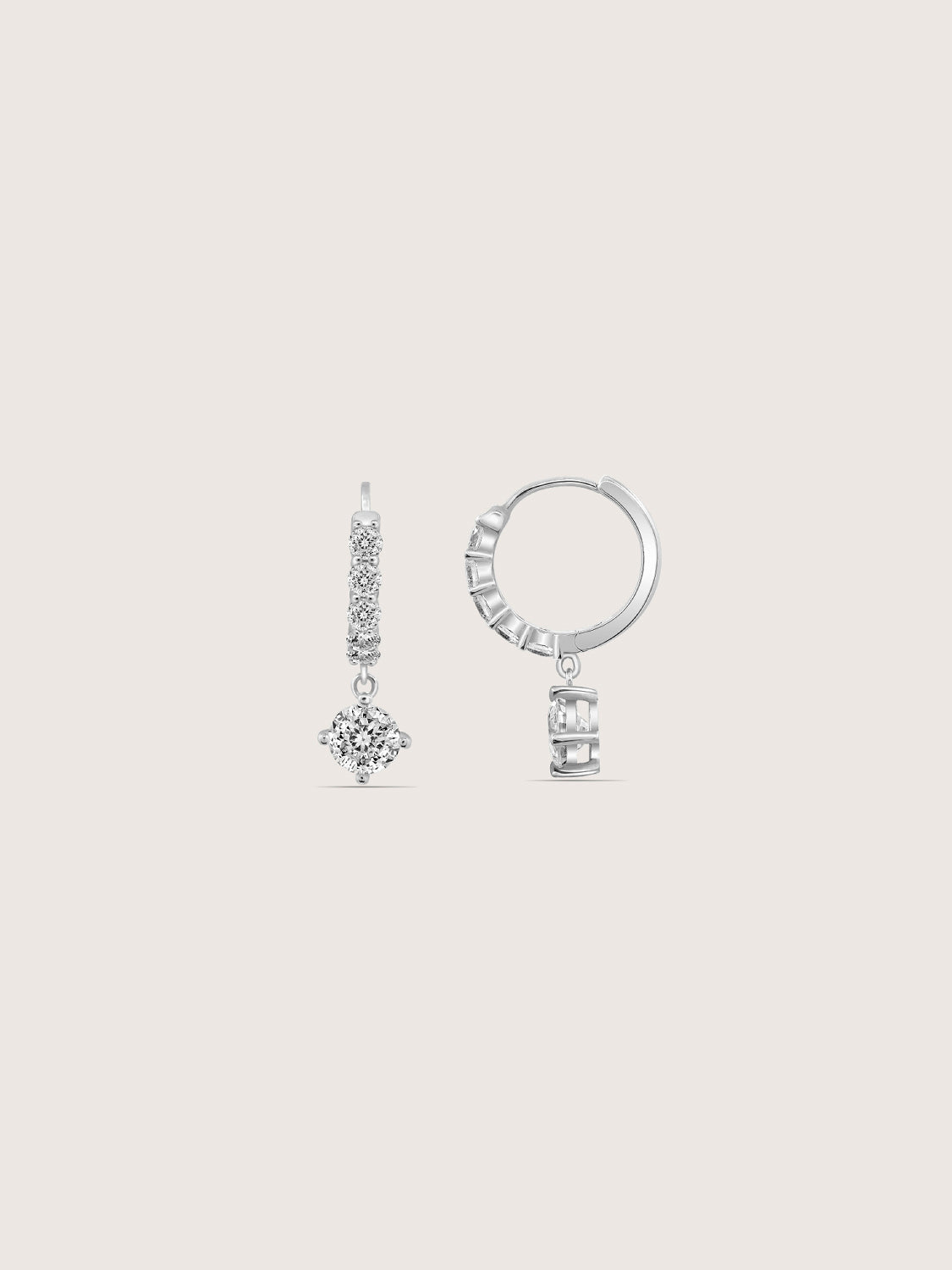 DIAMONBLISS Silver-tone Brass Round cut Dangle Hoop Earrings|| Embellished with Swarovski® Zirconia| 3.5 cttws