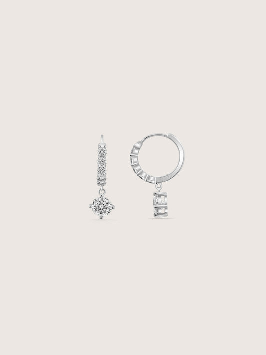 DIAMONBLISS Silver-tone Brass Round cut Dangle Hoop Earrings|| Embellished with Swarovski® Zirconia| 3.5 cttws