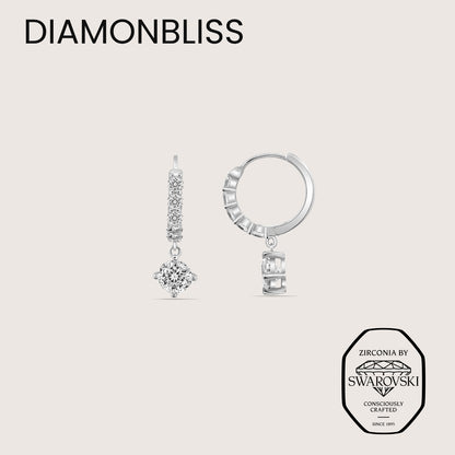DIAMONBLISS Silver-tone Brass Round cut Dangle Hoop Earrings|| Embellished with Swarovski® Zirconia| 3.5 cttws