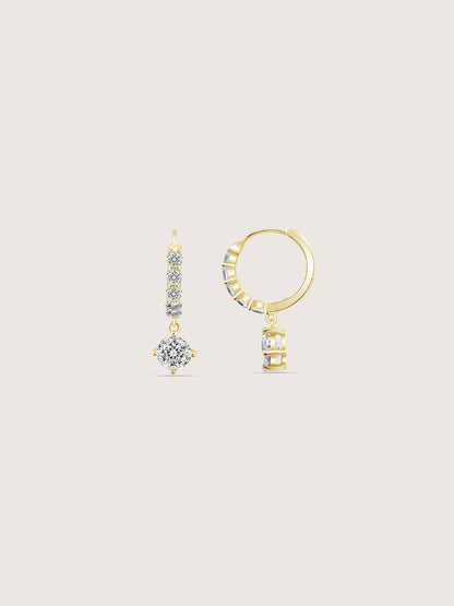 DIAMONBLISS Yellow-tone Brass Round cut Dangle Hoop Earrings|| Embellished with Swarovski® Zirconia| 3.5 cttws