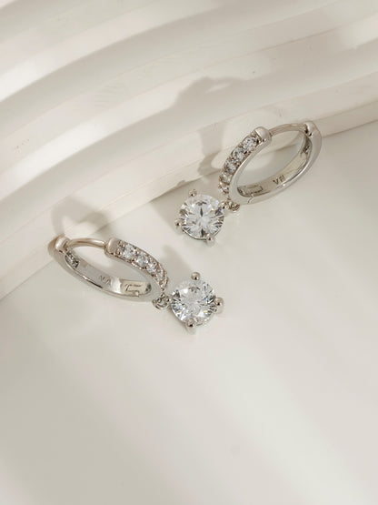DIAMONBLISS Silver-tone Brass Round cut Dangle Hoop Earrings|| Embellished with Swarovski® Zirconia| 3.5 cttws