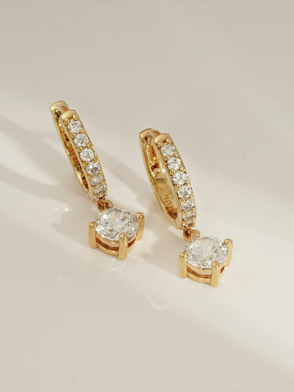DIAMONBLISS Yellow-tone Brass Round cut Dangle Hoop Earrings|| Embellished with Swarovski® Zirconia| 3.5 cttws