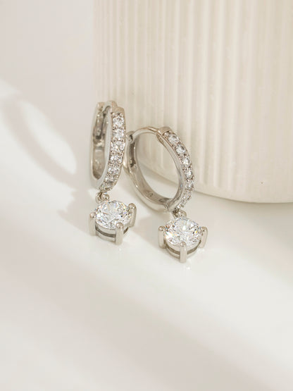 DIAMONBLISS Silver-tone Brass Round cut Dangle Hoop Earrings|| Embellished with Swarovski® Zirconia| 3.5 cttws