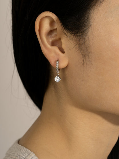 DIAMONBLISS Silver-tone Brass Round cut Dangle Hoop Earrings|| Embellished with Swarovski® Zirconia| 3.5 cttws
