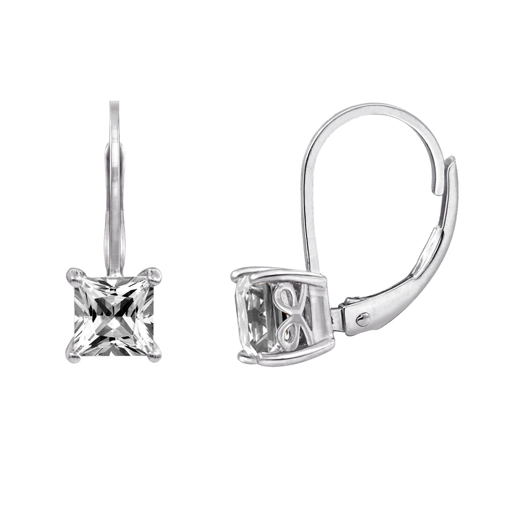 5mm Princess Cut Solitaire Leverback Earrings