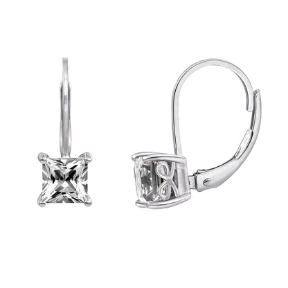 5mm Princess Cut Solitaire Leverback Earrings