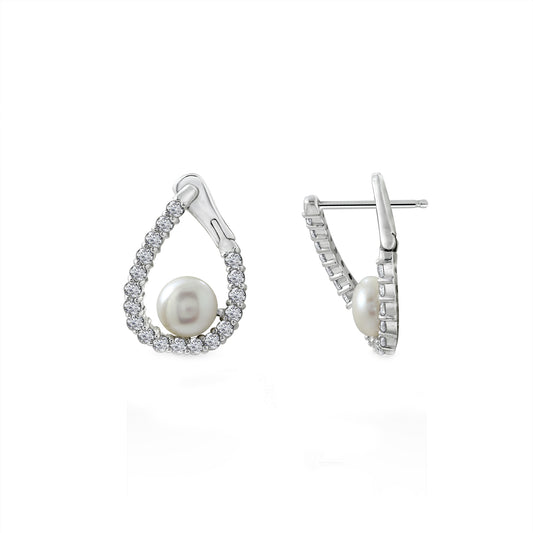 Pearl Omega Hoop Earrings