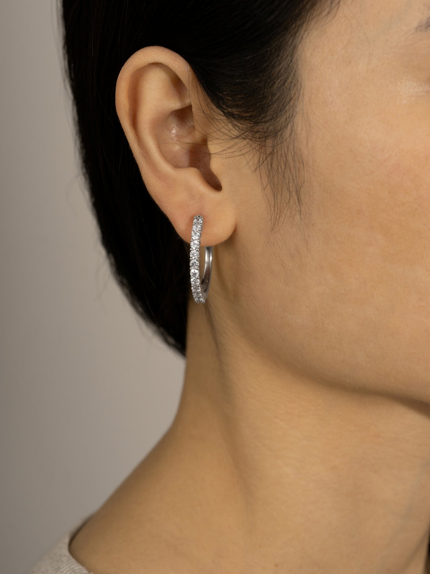 DIAMONBLISS Silver-tone Brass Hoop Earrings| Embellished with Swarovski® Zirconia|  1.5'' outer diameter| 2 cttws