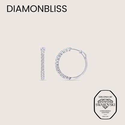 DIAMONBLISS Silver-tone Brass Hoop Earrings| Embellished with Swarovski® Zirconia|  1.5'' outer diameter| 2 cttws
