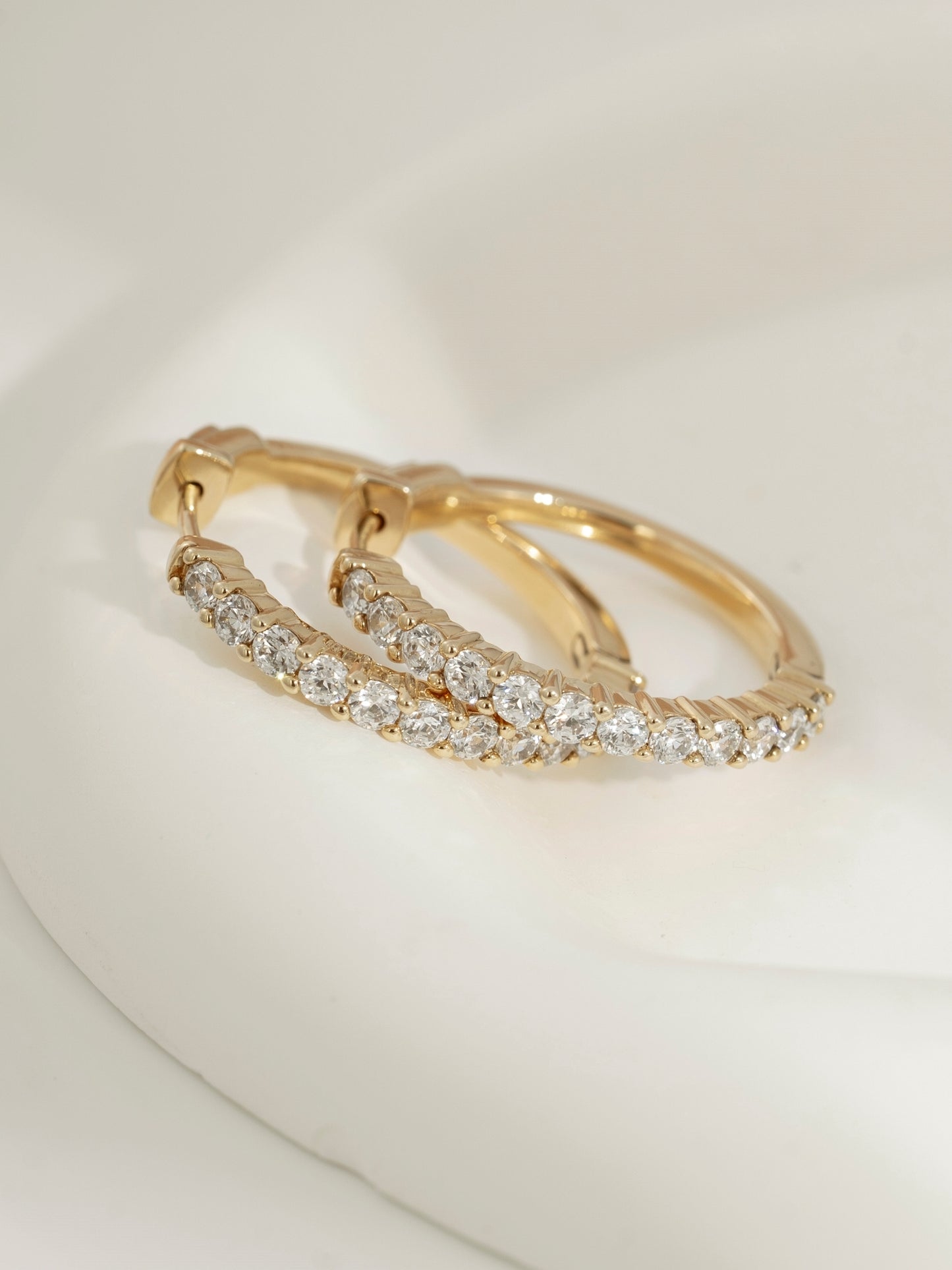 DIAMONBLISS Yellow-tone Brass Hoop Earrings| Embellished with Swarovski® Zirconia|  1.5'' outer diameter| 2 cttws