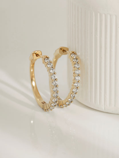DIAMONBLISS Yellow-tone Brass Hoop Earrings| Embellished with Swarovski® Zirconia|  1.5'' outer diameter| 2 cttws