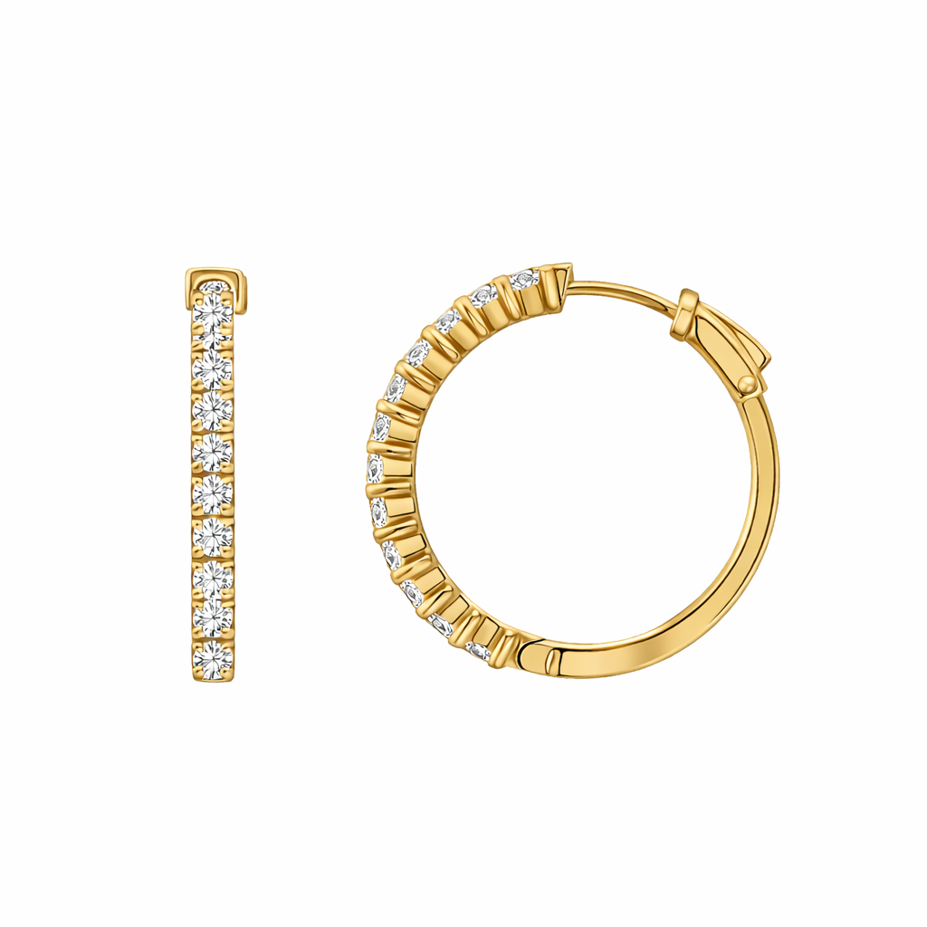 DIAMONBLISS Yellow-tone Brass Hoop Earrings| Embellished with Swarovski® Zirconia|  1.5'' outer diameter| 2 cttws