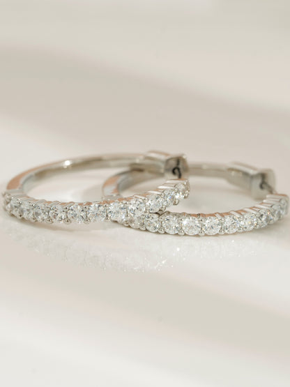 DIAMONBLISS Silver-tone Brass Hoop Earrings| Embellished with Swarovski® Zirconia|  1.5'' outer diameter| 2 cttws