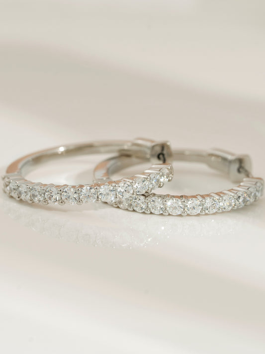 DIAMONBLISS Silver-tone Brass Hoop Earrings| Embellished with Swarovski® Zirconia|  1.5'' outer diameter| 2 cttws
