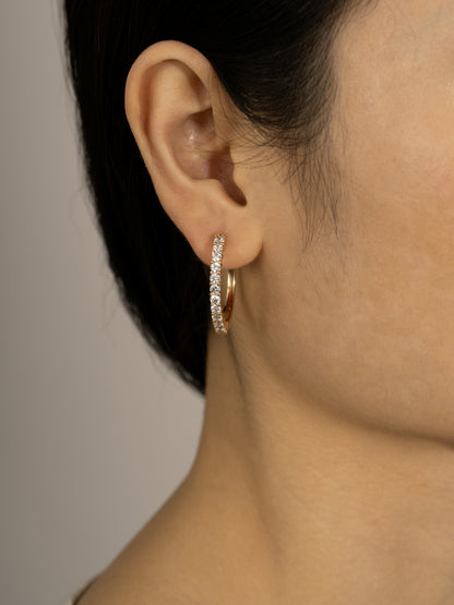 DIAMONBLISS Yellow-tone Brass Hoop Earrings| Embellished with Swarovski® Zirconia|  1.5'' outer diameter| 2 cttws