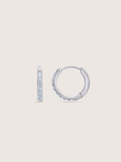 DIAMONBLISS Silver-tone Brass Huggies Earrings| Embellished with Swarovski® Zirconia|  0.5 cttws