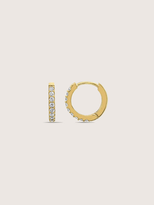 DIAMONBLISS Yellow-tone Brass Huggies Earrings| Embellished with Swarovski® Zirconia|  0.5 cttws