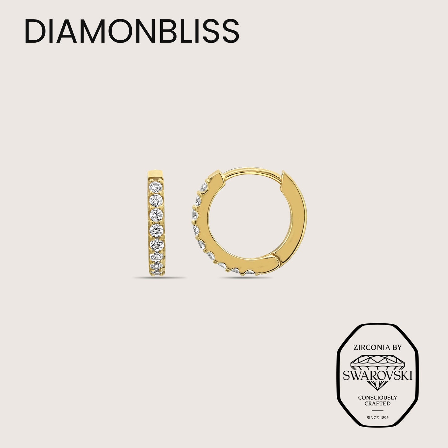 DIAMONBLISS Yellow-tone Brass Huggies Earrings| Embellished with Swarovski® Zirconia|  0.5 cttws