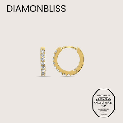 DIAMONBLISS Yellow-tone Brass Huggies Earrings| Embellished with Swarovski® Zirconia|  0.5 cttws