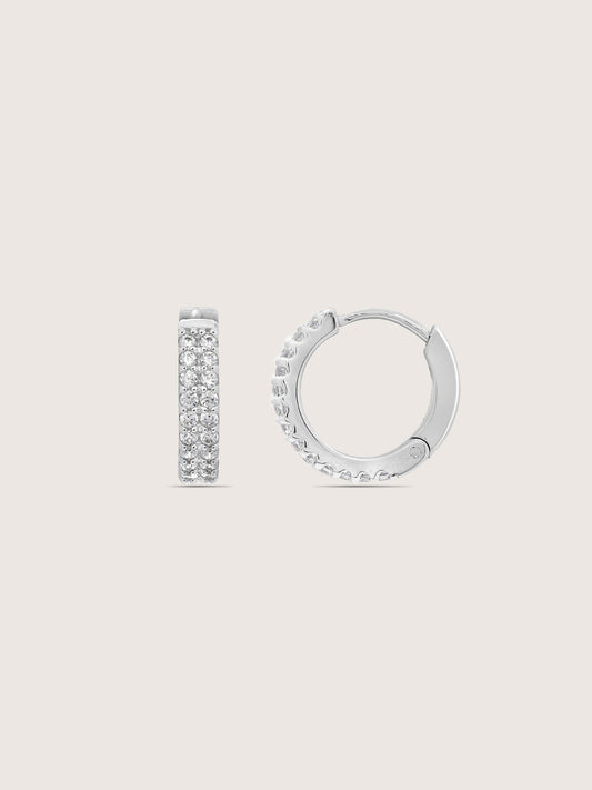DIAMONBLISS Silver-tone Brass Double Row Huggies Earrings| Embellished with Swarovski® Zirconia