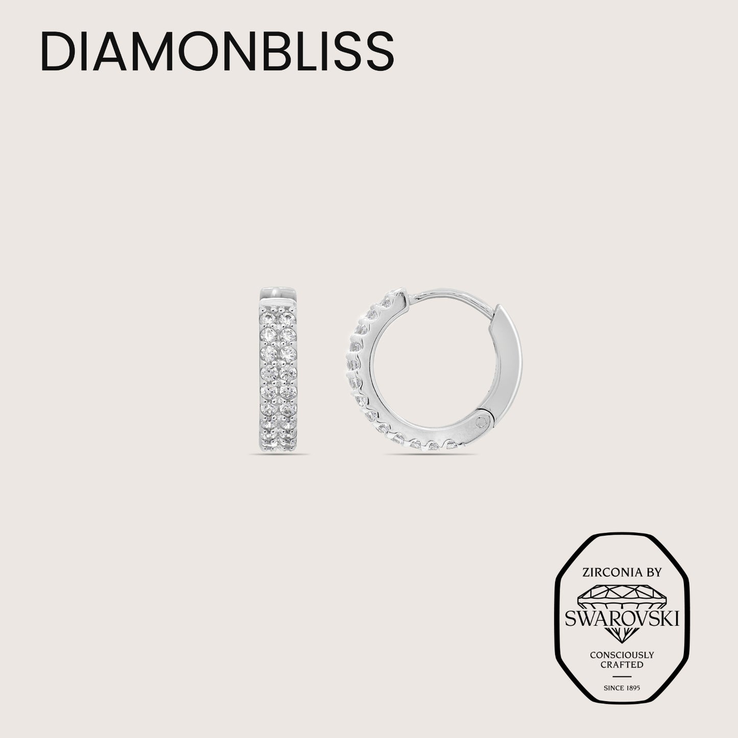 DIAMONBLISS Silver-tone Brass Huggies Earrings| Embellished with Swarovski® Zirconia|  0.5 cttws