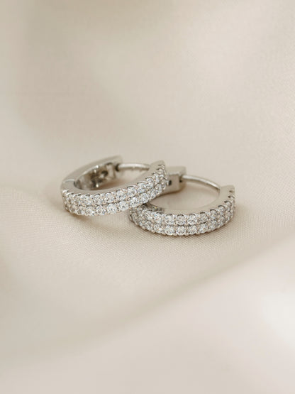 DIAMONBLISS Silver-tone Brass Huggies Earrings| Embellished with Swarovski® Zirconia|  0.5 cttws