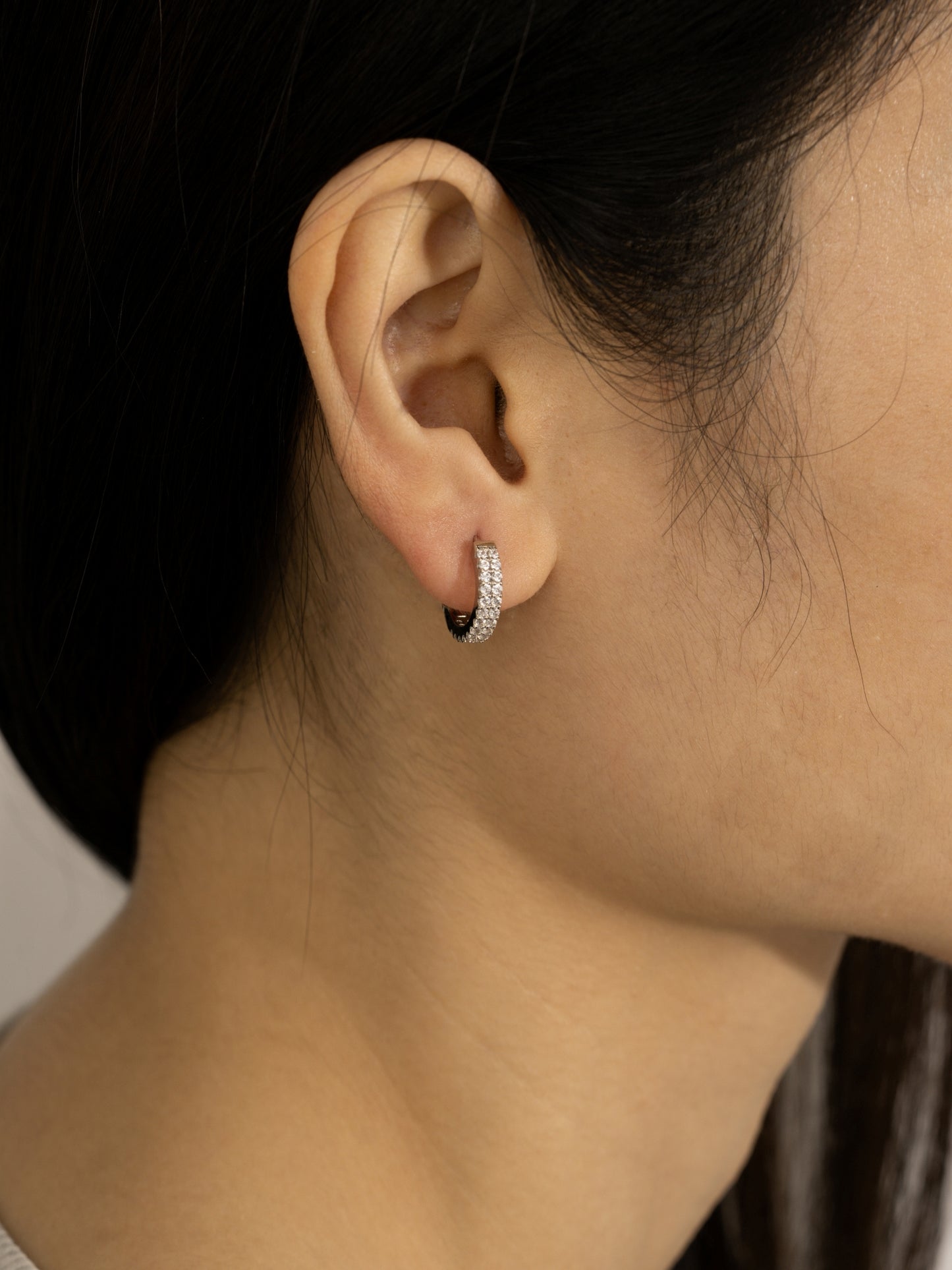 DIAMONBLISS Silver-tone Brass Huggies Earrings| Embellished with Swarovski® Zirconia|  0.5 cttws