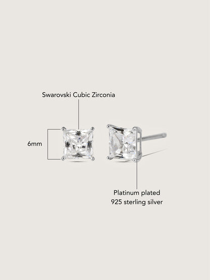 Diamonbliss Platinum Plated Sterling Silver Solitaire Princess cut Stud Earrings| 2 cttw