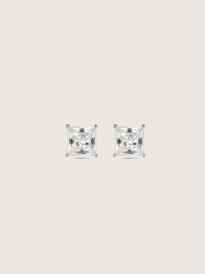 Diamonbliss Platinum Plated Sterling Silver Solitaire Princess cut Stud Earrings| 2 cttw