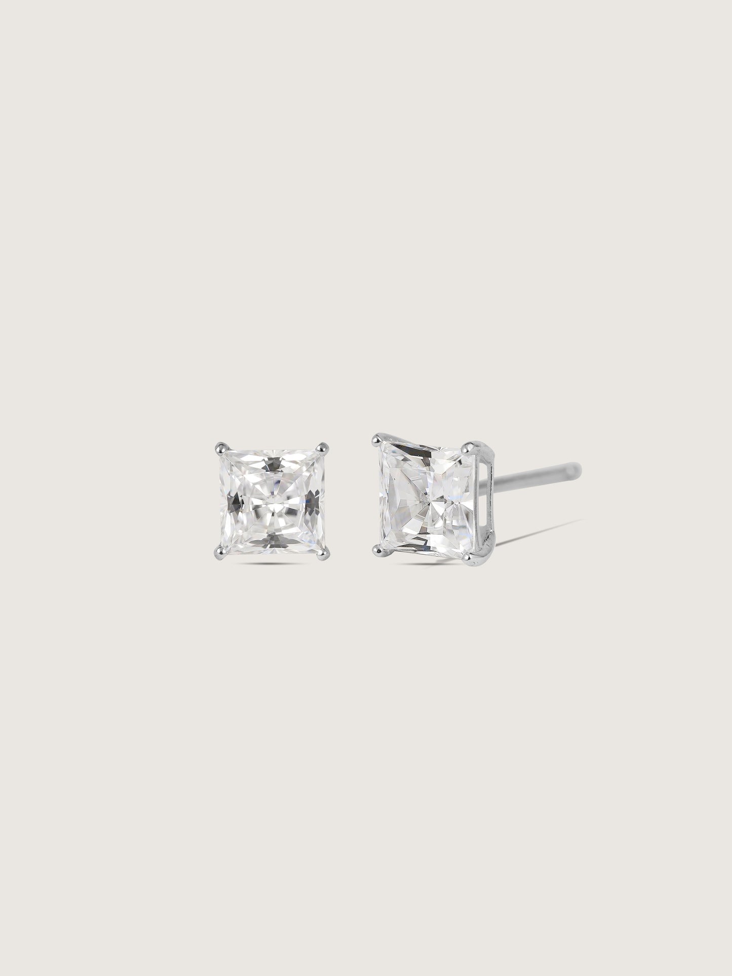 Diamonbliss Platinum Plated Sterling Silver Solitaire Princess cut Stud Earrings| 2 cttw